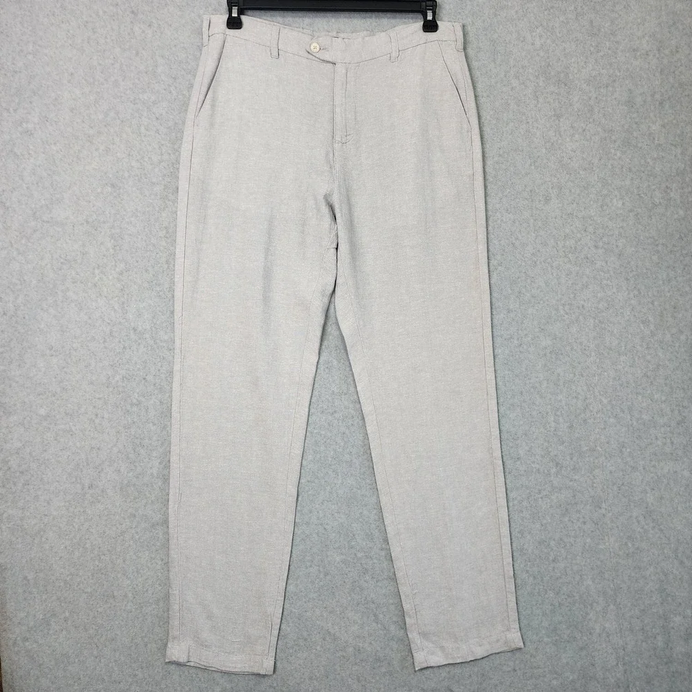 Saks Fifth Avenue Linen Blend Pants Mens 32x32 Gray Straight Leg Dress Slacks